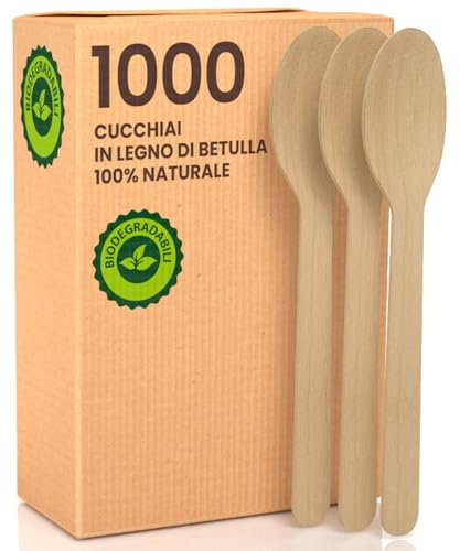 1000 cuillères écologiques en bois de bouleau jetables 100 % naturels, biodégradables et compostables, couverts jetables