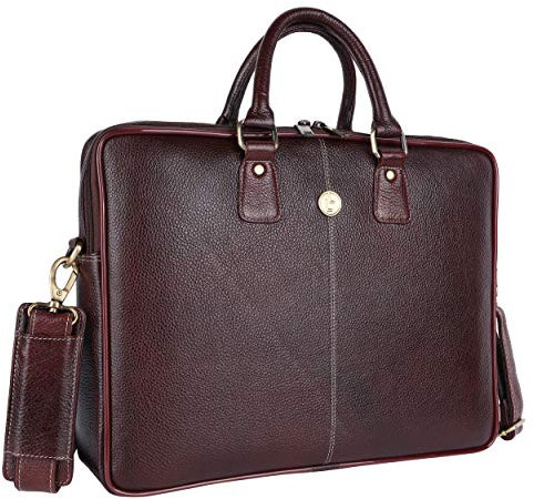 LEATHER LEAF - Maletín formal de piel auténtica para oficina, maletín para ordenador portátil, cuaderno de notas para MacBook de hasta 15.6 pulgadas para hombres y mujeres, marrón, 16 pulgadas