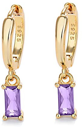 Goldene Ohrringe Damen mit lila Tropfen, Creolen Gold für Frauen 14K Kreolen Gold hypoallergen Schmuck für Mädchen und Männer 2PCS