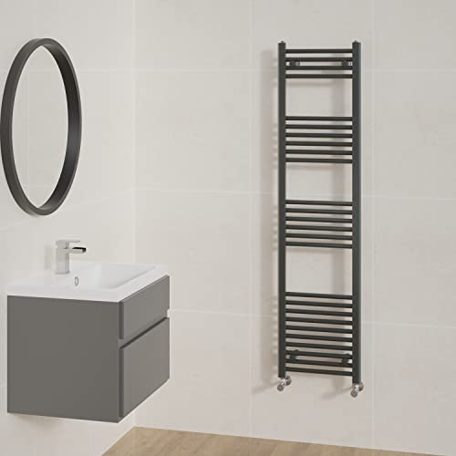 NRG Straight Anthracite Bathroom Heated Towel Rail Radiator 1600x400mm
