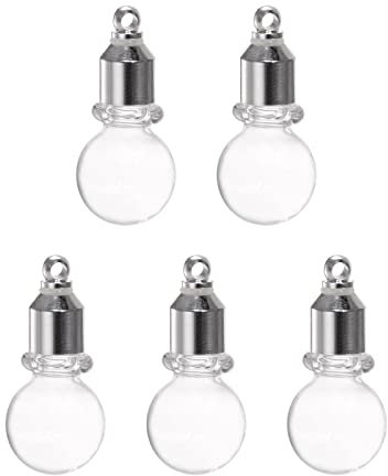 sourcing map 5pcs Name on Rice Glass Vial Pendant 6mm Width Crystal Shape Screw Cap Pendant Clear Vial Necklace Hanging Wish Bottles for Liquid Sand Ashes DIY Pendant Craft Souvenirs