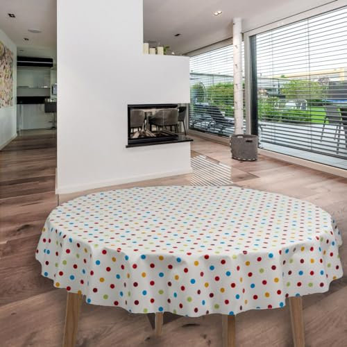 laro Rund 140 cm Wachstuchtischdecke Tischdecke Abwaschbar PVC Punkte Bunt Rund 140cm, Muster:Punkte Bunt, Größe: Rund 140cm