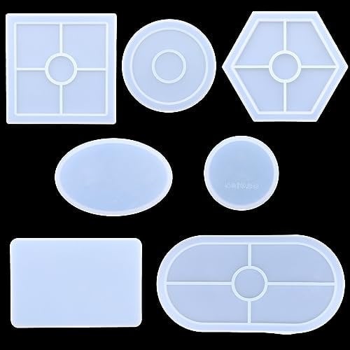 7 Stücke Set Silikonform Tablett,Scettar Silikonform Untersetzer in Verschiedenen Stilen, Silikonformen Epoxidharz für Beton Gießform,Heimdekoration,Haushaltsküchengeschirr-Tabletts zum DIY usw