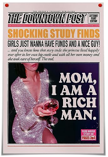 Oulores Funky Wall Art Mom I Am A Rich Man, inspirierende Zitate, Wandkunst, trendige Disco Y2k, Raumdekoration, ästhetisch, Retro-Zeitungen, adrette Leinwand, Wandkunst, Barwagen-Dekoration, 30,5 x