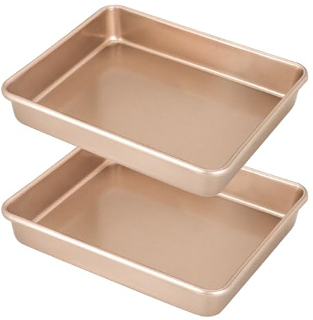 Cyimi Backblech, 2x Auflaufform, Kuchenblech Backofenblech Rechteckige Ofenblech Fettpfanne für Backen, 27,9 x 22,9 cm x 4,6 cm, Gold
