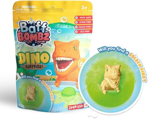 Bombe de bain surprise Dino de Zimpli Kids, 6 jouets surprises dinosaures à collectionner, jouet pétillant pour enfants, cadeau d'anniversaire pour garçons et filles, cadeau pour remplir les bas