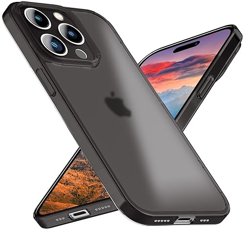 NALIA Ultra Slim Hardcase für iPhone 15 Pro Max - Hülle | Schwarz Transparent, Vergilbungsschutz, UV-stabiles Polycarbonat, Linsen einzeln umschlossen, Anti-Fingerprint