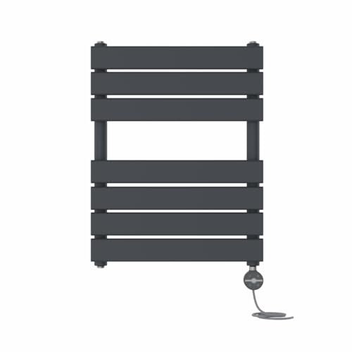 NRG Prefilled Flat Panel Electric Heated Towel Rail Radiator Anthracite Thermostatic Bathroom Warmer with Touch Screen Display 650x500mm - 400W