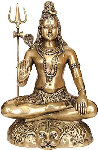 Amilav Collections Große Shiva-Idol Murti-Statue aus Messing, Mahakala Shiv in Meditationsposition, Hindu-Gott der Dreifaltigkeit, großer Shiva, sitzend, 55,9 cm, Heimdekor, Geschenk