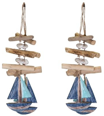 2er Set Girlande Segelschiff Maritim Dekohänger Fenster Maritime Deko Treibholz Natur recyceltes Holz Schiff zum Aufhängen - Hängedeko (2er Set Segelboot)