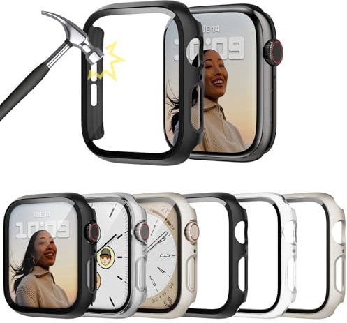 Lovmunia 6-Stück Schutzhülle mit Displayschutzfolie Kompatibel mit Apple Watch SE/6/5/4 40mm, Rundum Ultradünne Hard Gehäuse Eingebaut Kratzfest Gehärtetes Glas Schutzfolie für iWatch 40mm