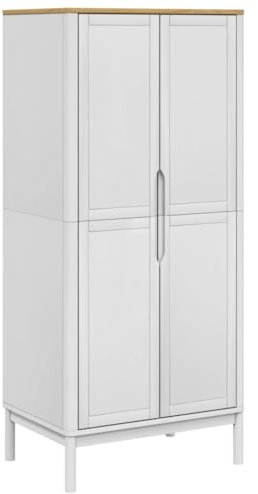 vidaXL Kleiderschrank, Garderobenschrank mit Kleiderstange, Holzschrank Schrank für Schlafzimmer, Drehtürenschrank, Weiß Massivholz Kiefer