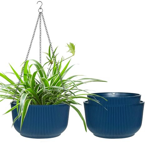 RooTrimmer Hängende Pflanzgefäße 9/10/11 Zoll für Zimmerpflanzen, 3 Stück, Pflanzenhänger für den Außenbereich mit Drainagelöchern, selbstbewässernder Hängekorb, Blumentopf für Garten, Heimdekoration