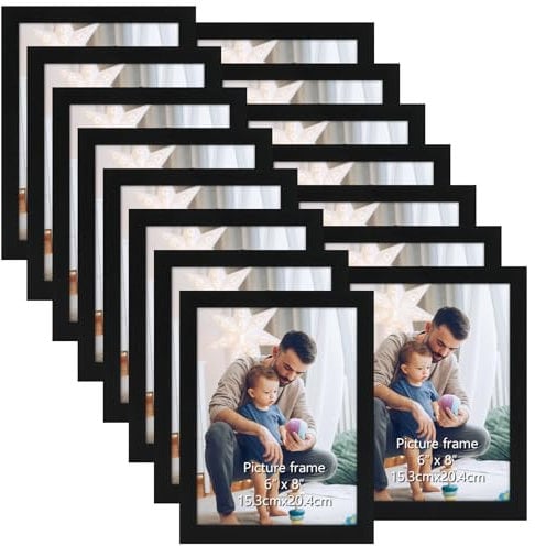 HORLIMER 15er Set Bilderrahmen 15x20, Schwarze Holzmaserung Fotorahmen Collage für 20x15 Fotos und Bilder, Klassische Rahmen für Wand- und Tischaufstellung