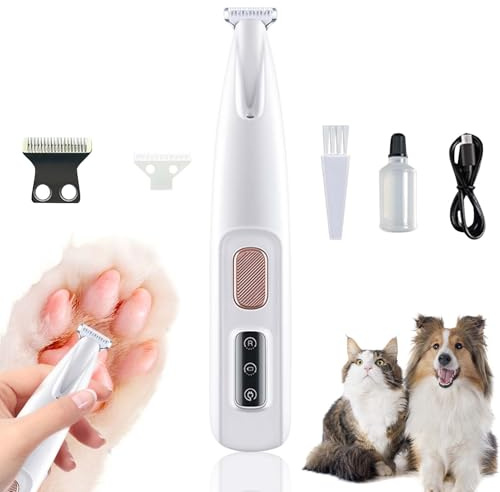 Pfotentrimmer für Hunde, Wiederaufladbar Leise Hundeschermaschine mit LED Licht, Hunde Haarschneidemaschine, Pfoten Rasierer für Hunde, Schermaschine Hund, Wasserdichter Krallenschleifer (B)
