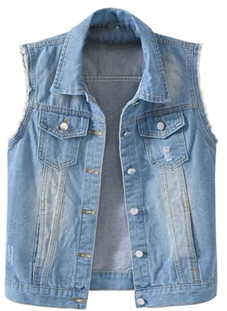 LZPCarra CHAQUETA DE JEANS PARA MUJER Negra Con Clavo Punk Chaqueta De Jeans Para Tallas Grandes Sin Mangas Oversize Chalecos De Mujer Chaqueta De Verano Ligera Elegante Chaleco Tradicional Chaqueta