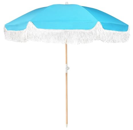 Sljovexity Sombrilla De Terraza con Flecos Inclinable, Sombrilla De Playa 200 Plegable, Sombrilla Mesa Jardin Portátil, Sombrilla Vintage Flecos Antiviento Impermeable, para Balcón Y Piscina