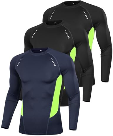 Terecey 3er Pack Compression Shirt Herren Langarm Kompressionsshirt - Sport Fitness Gym T-Shirt - Basic Laufshirt Leicht Weich Kompressions-Shirt fur Jogging Workout, 2er Pack Schwarz+ Navy Blau M