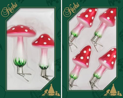 Krebs Glas Lauscha - Weihnachtsdekoration/Christbaumschmuck aus Glas - Kleine und Große Pilze - Menge: 6 Stück - Farbe: Rot - Größe: ca. 10 cm