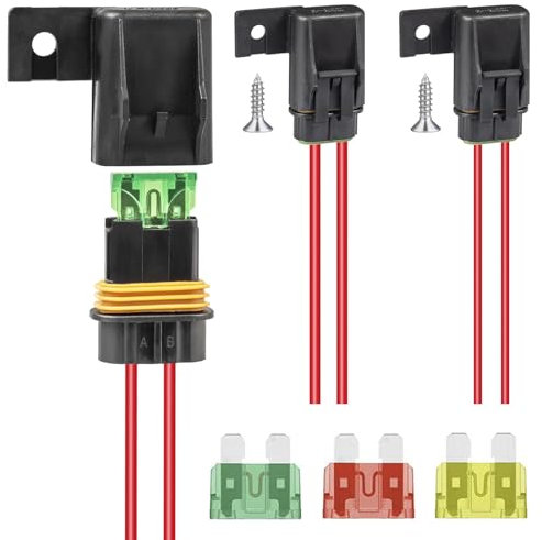 AUKENIEN IP67 Porte Fusible 12V Etanche Porte-Fusible en Ligne 12AWG 16AWG Fil Faisceaux Câbles avec 20A 30A 40A Fusibles Voiture et Vis pour Auto Moto Camion
