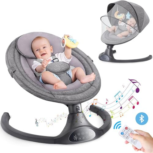YUMBOT Mecedora Bebe electrica,Hamaca bebé,Silla Mecedora Bebe,Balanceo Automatico para bebés 0-10kg,Tejido Transpirable Suave Baby Swing,5 Velocidades(Gris Oscuro)