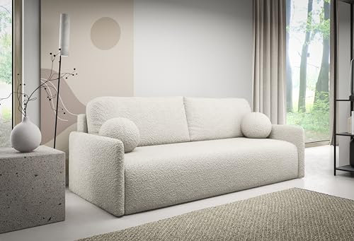 NAWSTOL - Sofa Gala mit Schlaffunktion, 3 Sitzer Couch, Schlafsofa mit Bettkasten, modernen Couch, Couchgarnitur, Sofagarnitur (Weiß)