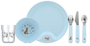Mepal - Juego de vajilla para niños 6 piezas Mio Little Dutch - Incluye plato, cuenco, taza y cubiertos - Apto para lavavajillas - Forest Friends