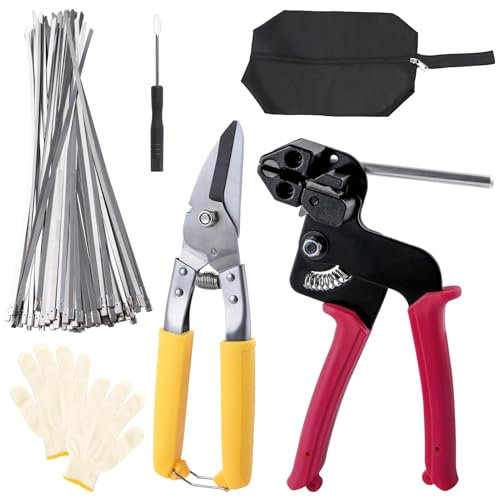 LEONTOOL Cable Tie Gun with 100pcs 4.6 x 300mm Self-Locking Stainless Steel Zip Ties, Metal Zip Ties Tool Heavy Duty Outdoor Fastening Cable Tie Gun Tool for Chain Link Fence Exhaust Pipe Chicken Wire