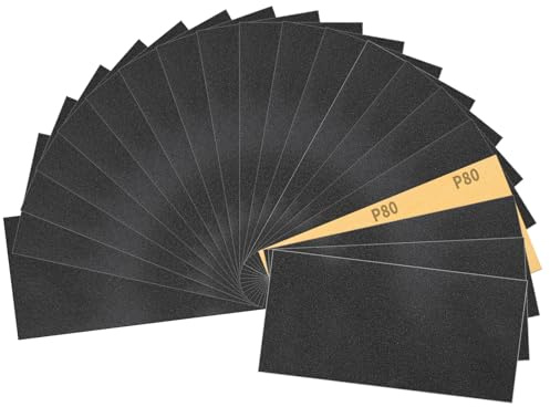 Sruhrak 30 Feuilles Papier de Verre Imperméable 9 x 3,6 pouces Papier Abrasif Grain 80 pour Décapage du Bois, Métal, Rouille et Peinture