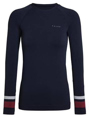 FALKE Damen Baselayer-Shirt Maximum Warm Round Neck W L/s Sh Funktionsmaterial schnelltrocknend 1 Stück, Blau Space Blue 6116 Stripe, M