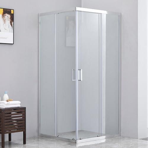 Megistore | Box doccia in cristallo temperato 6mm trasparente con maniglie e profili cromati porte scorrevoli apertura angolare (80x80cm)