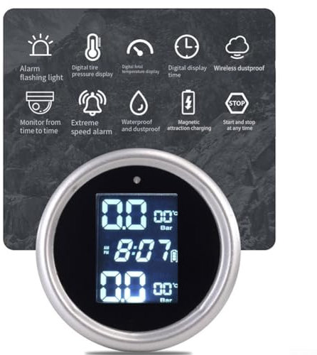 HEBEOT Solar Tire Pressure Monitoring, Motorcycle Tire Pressure Monitoring Wireless Solar Large Display Tyre Pressure Monitor 45 * 45 * 22mm