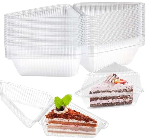 dogmoon Cake Slice Boxes Individual, 100PCS Cupcake Containers Individual Single, Reusable Dessert Containers Cheesecake Boxes, Clear Cupcake Box for Cake Portions Muffins Salad Cheese(Triangle)
