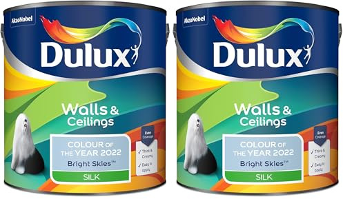 Dulux Walls & Ceilings Silk Emulsion Paint - Bright Skies - 2.5 Litre (5599871) (Pack of 2)
