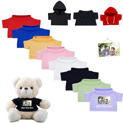 DRAJOIN Personalisierte Teddybär-Kleidung mit Namensfoto, Individuelle Stofftier-Kleidung Passend für 20-40 cm Stoffbär-Kleidung, Personalisierte Puppen-Kleidung zum Selbermachen Plüschpuppen-Shirt