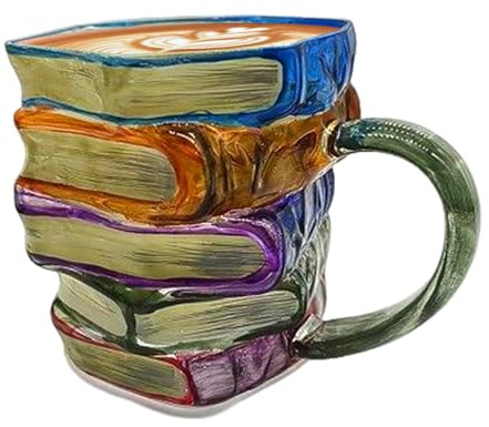 Oldmoom Coffee Mug, 3D Painted Books Coffee Cup, Women Me Everyday Use Drinkware, Collectible Statue for Literature Lovers Dorm Working Home Travel