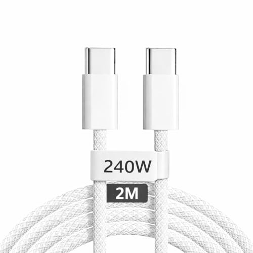 240W USB-C Charge Cable 2m, 6ft USB C to USB C Cable, Fast Charging Cord for Macbook Pro/Macbook Air, iPad Pro 12.9/11, iPad Air 5th/4th, Mini 7th/6th, iPad 10th, iPhone 17/16/15/16e/Pro Max/Plus Lead