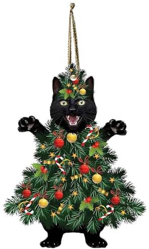 Black Cat Ornaments - Funny 2D Christmas Cat Decorations for Tree, Mantel, Fireplace