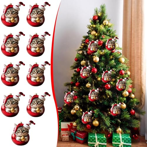 Weihnachtsbaumschmuck Katze, 9 Pcs Weihnachtsbaum Anhänger, Christbaumschmuck Katze, Katzen Anhänger Weihnachten, Katzen Weihnachten Deko, Weihnachtsbaumschmuck Lustig für Christbaumschmuck