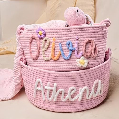 Personalisierter Baby Shower Korb, Personalisierter Baumwollseilkorb Mit Namen, Spielzeug/Windeln Aufbewahrungskorb, Kinderzimmer Dekor, Neugeborenen Geschenk( S: 19X12X27cm)