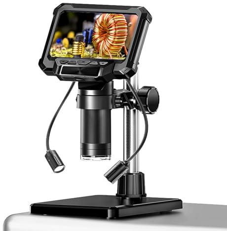 Luocute 1000X-Digitalmikroskop mit 4,3-Zoll-HD-Bildschirm, 10-MP-Kamera, 32-GB-TF-Karte, LED-Leuchten, PC-Ansicht Zum Löten, Münz- und Briefmarkeninspektion, für/OS Kompatibel