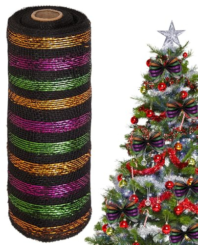 Weihnachtsbaum-Netzband – 9,1 m gestreifte Urlaubsdekoration – dekoratives Netzband auf Rolle, für Heimdekorateure, Weihnachtsbaum, Kaminsims, Kamin, Esstisch, Treppenhaus, Baluster, Stühle, Türen
