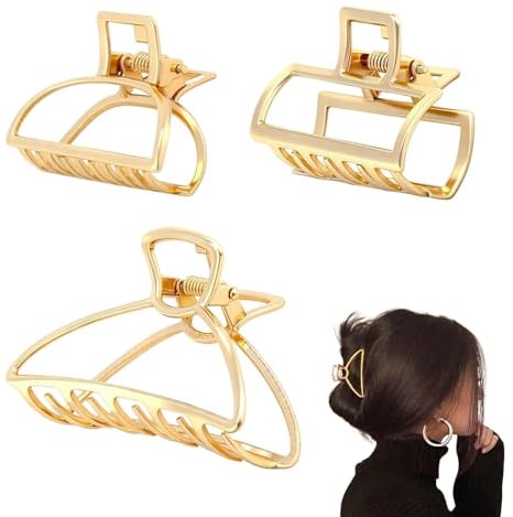 3 fermagli per capelli da donna, in metallo dorato, antiscivolo, semplici e versatili, eleganti gioielli dorati, per tutti i tipi di capelli, accessori per il