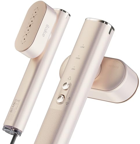 Ilake Dampfglätter für Kleidung, Handheld 100-240V Dual Voltage Travel Dampfglätter, 1000W und 120ML Wassertank Tragbarer Dampf & Bügeleisen 2 in 1 für Geschäftsreisen Zuhause, Golden