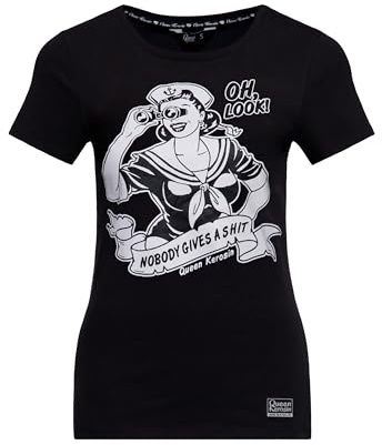 Queen Kerosin Damen T-Shirt Mit Retro-Artwork Nobody Gives A Shit