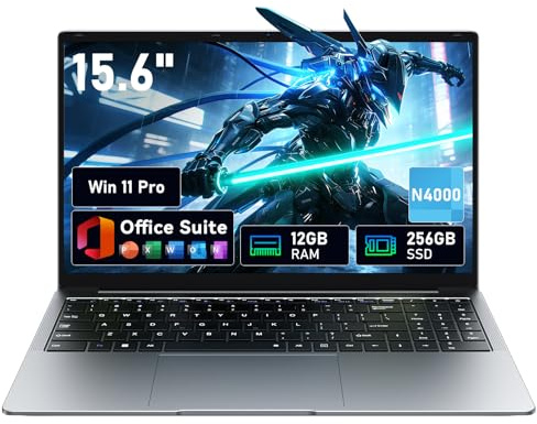 15,6 Ordinateur portable Win11 Pro avec 12 Go de RAM,SSD 256 Go,MS Office 365,écran 100 % sRGB,processeur N4000, Wi-Fi 5 double bande,Bluetooth 4.2, USB-A, HDMI, écran FHD 1920 x 1080 (N4000 12+256)