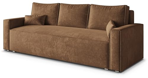 Masseno Sofa MENI LM mit Schlaffunktion, Sofa mit Bettkasten, Wohnzimmersofa, Couch, Soffa, Bettsofa, Couchgarnitur- Hellbraun, LUMO 35
