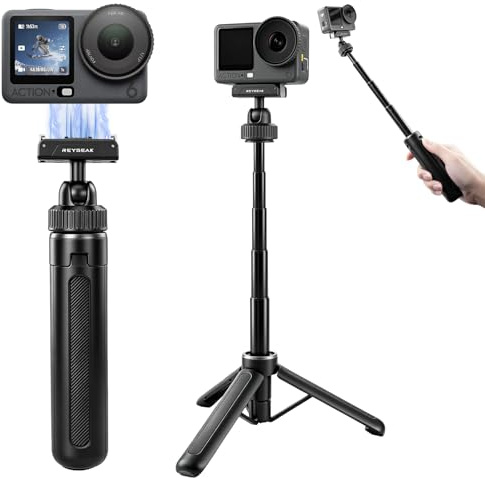 REYGEAK Palo selfie magnético con trípode para DJI Osmo Action 6/Osmo Nano, mango de cámara extensible con soporte de liberación rápida, cabezal de bola de 360° para vídeo vertical, soporte de trípode