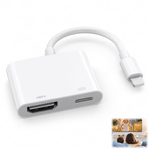Ihteyuo Adaptador HDMI Compatible iPhone iPad, Lightning a HDMI Adaptador Cable Convertidor AV Digital 1080P Full HD HDMI para TV Monitor Proyector Plug and Play