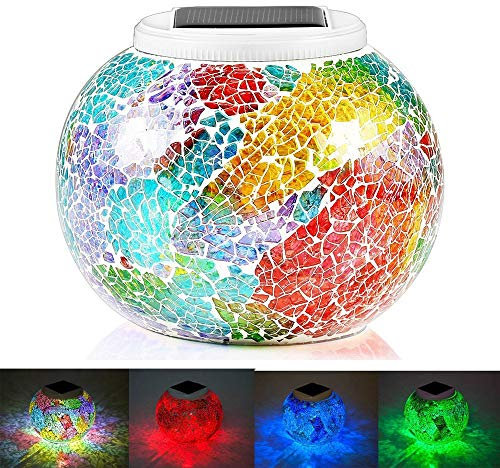 KEEDA Mosaik Solar Licht Garten Lampen, RGB Farbwechsel Nachtlicht, Dekorative Tischlampen für Garden, Terrasse, Außen Dekor((Tricolor Beschichtung)